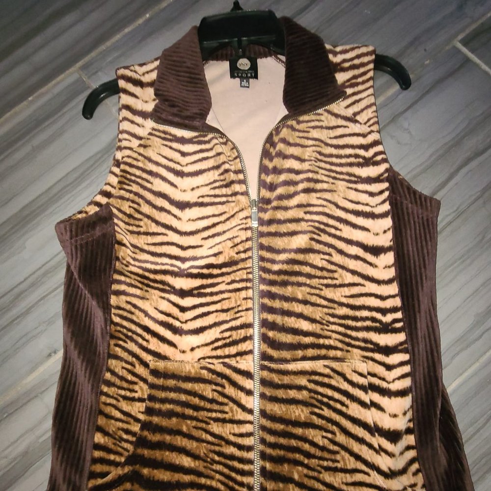 Animal print zip up vest